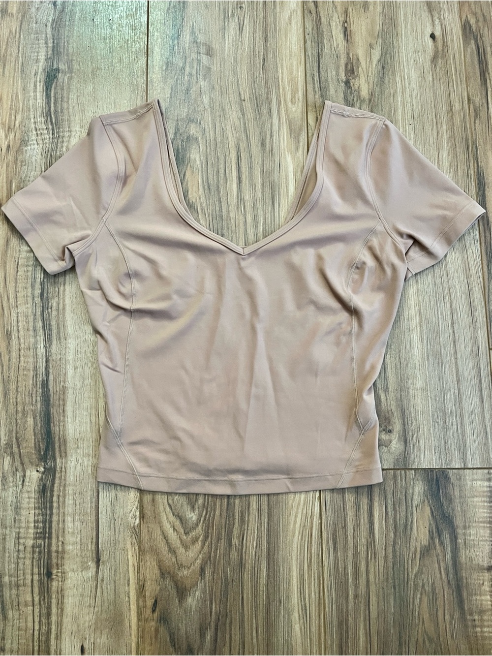 Lululemon Align Short Sleeve V-Neck Crop Top in Tan | Size 4